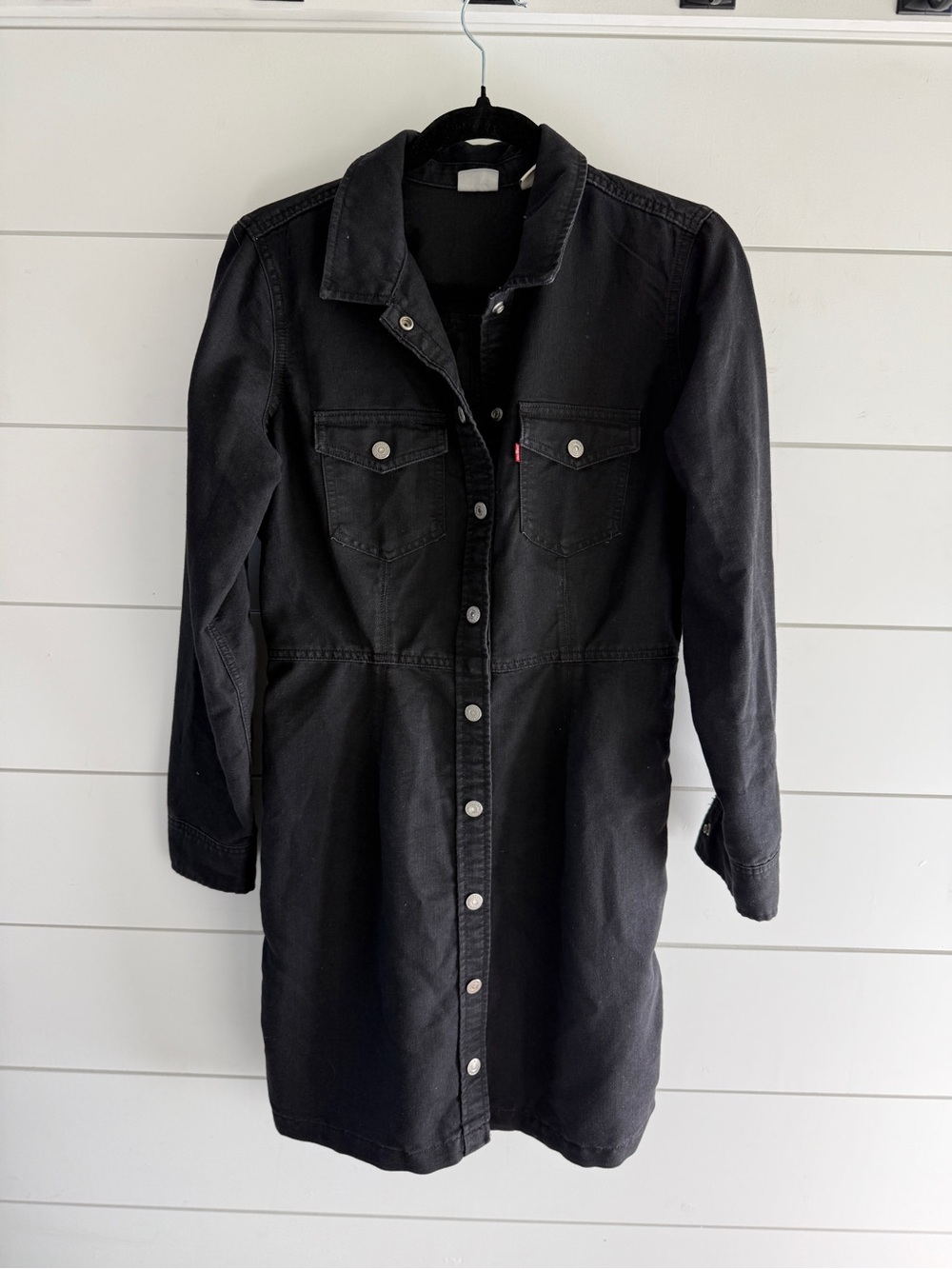 Levi's Black Long-Sleeve Snap-Front Denim Dress, Size M
